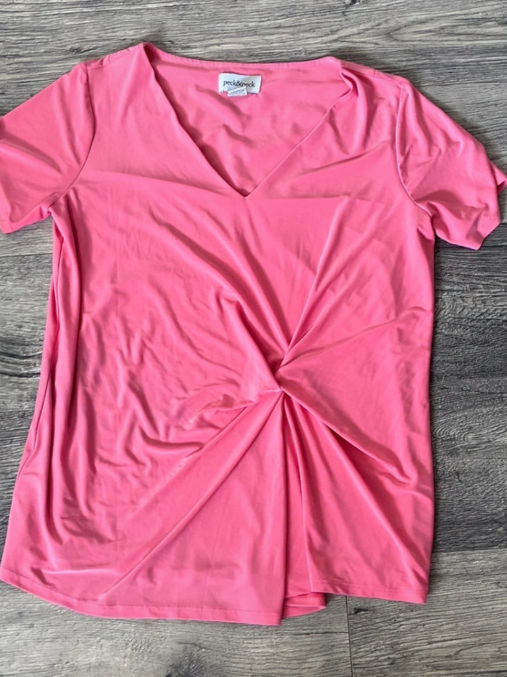 Peck & Peck Coral Pink Twist-Front V-Neck Top